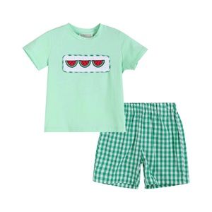 Lil Cactus Watermelon Smocked Boy Short Set
